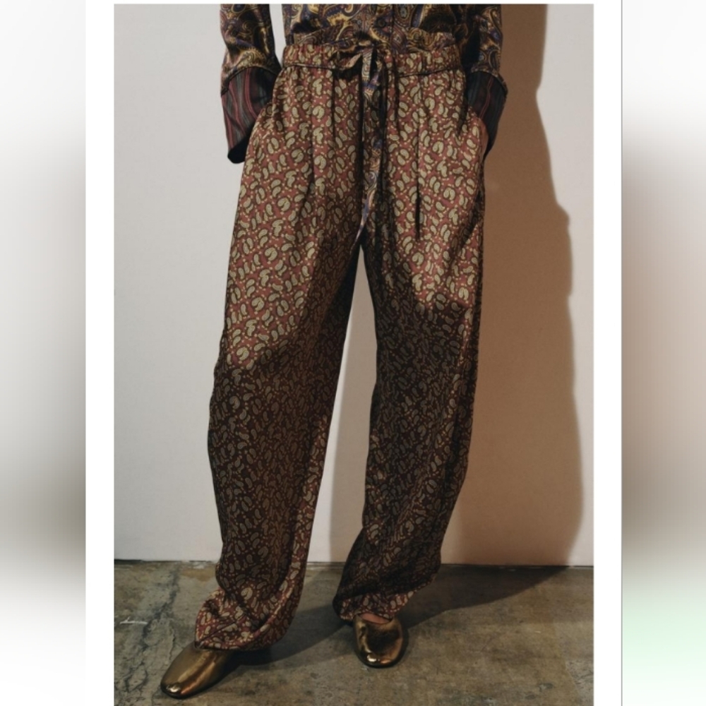 Zara Zw Collec Paisley Wide Leg Loungewear Pajama Pants